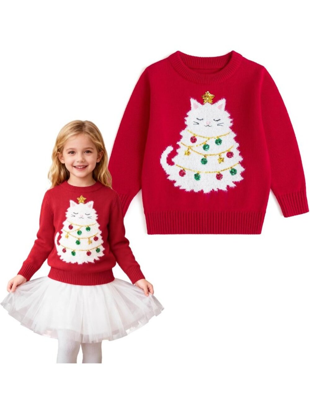 Funny Ugly Christmas Sweater for Toddlers, Knit Pullover 2T-16T, Holiday Fun